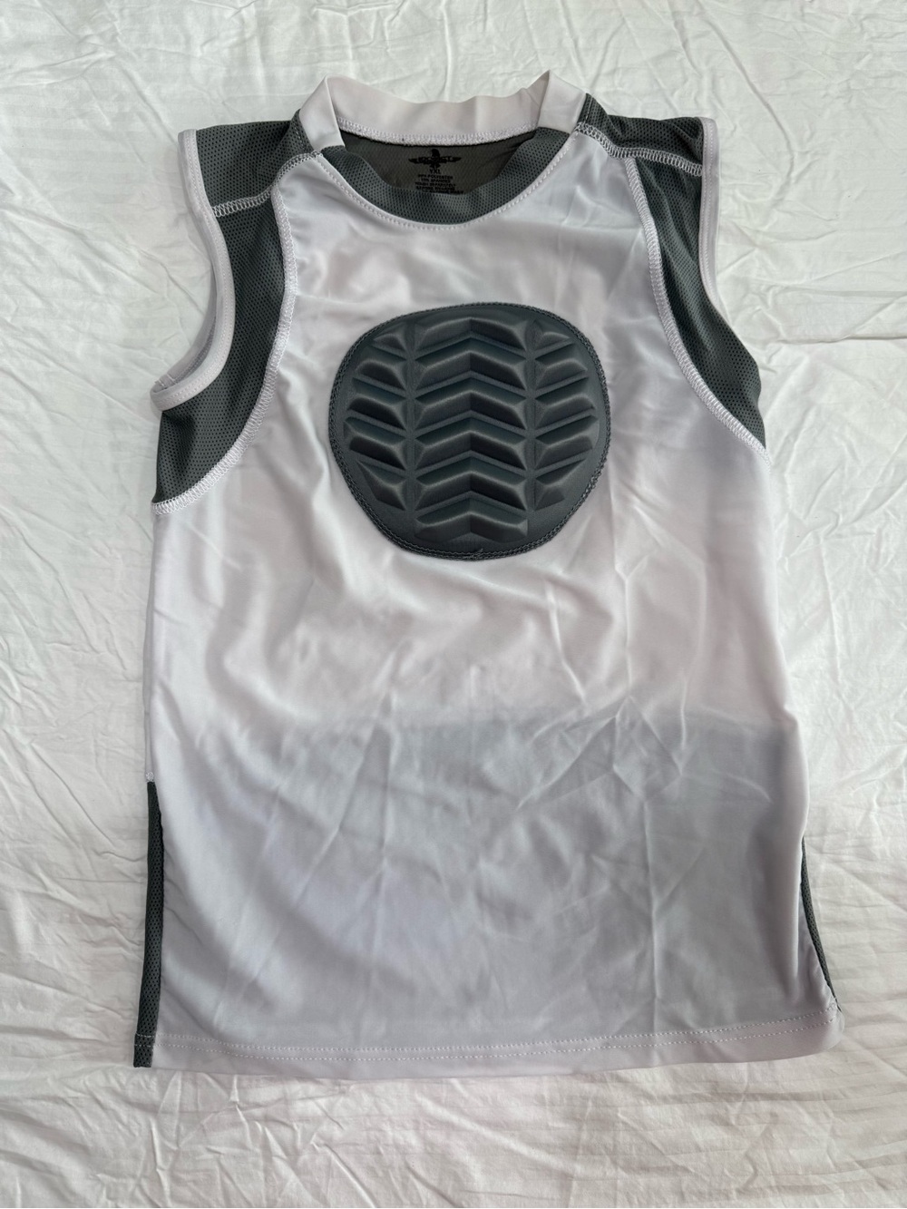 White & Gray Kids Padded Athletic Tank Top for Baseball Protection
